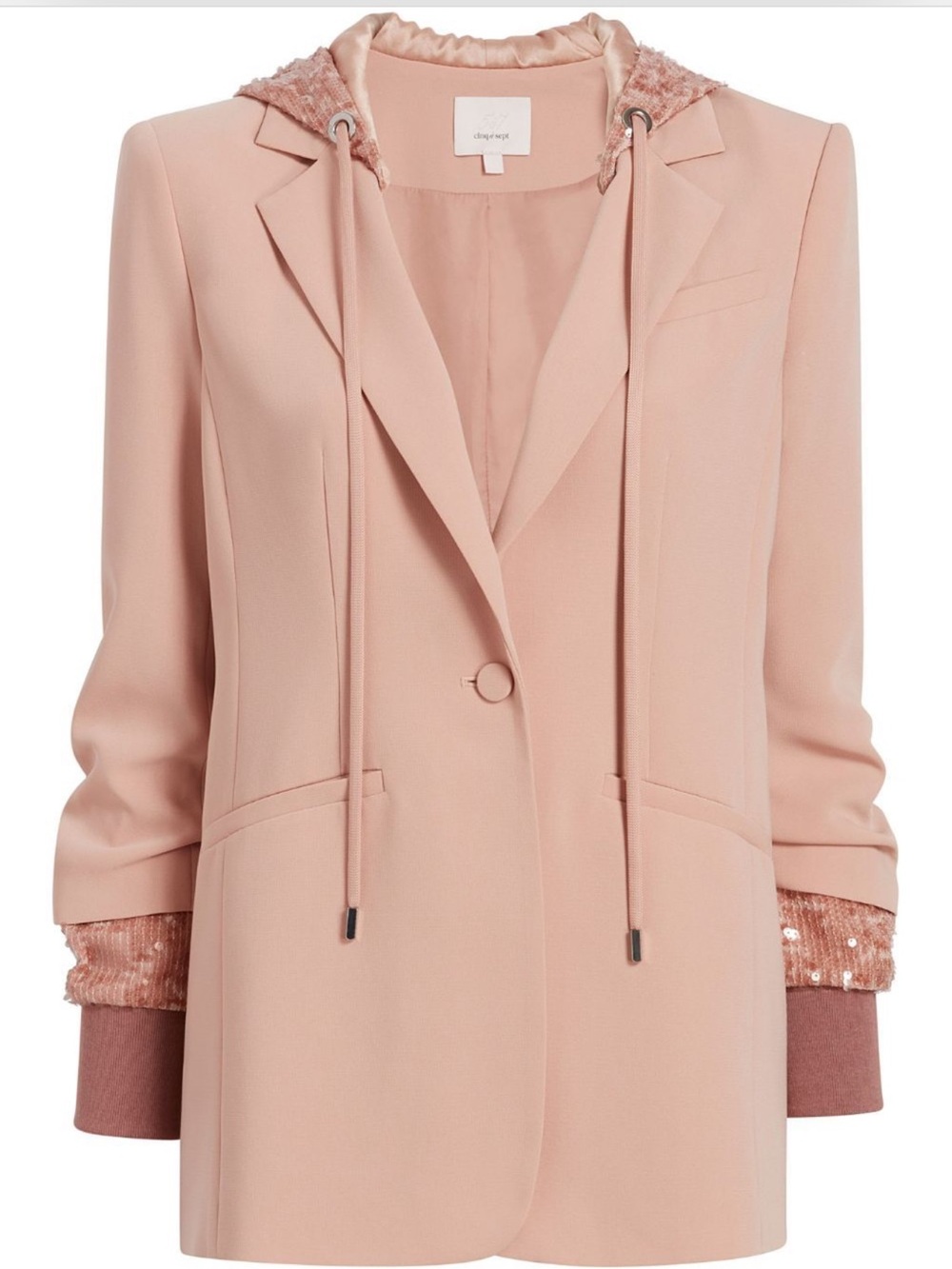 Women’s Cinq a Sept sequined hooded Khloe Blush Pink Blazer Jacket 14/L/XL